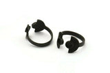 Black Ring Settings, 3 Oxidized Brass Black Half Moon Ring With 2 Stone Setting - Pad Size 4mm E635 S429