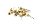 100 Earring Posts with Raw Brass Ball Pad and 5 mm Hole Hook  A0394