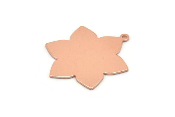 Copper Flower Charm, 4 Raw Copper Flower Charms With 1 Loop (28x25x0.80mm) M02773