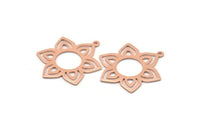 Copper Flower Charm, 4 Raw Copper Flower Charms With 1 Loop (28x25x0.80mm) M02777