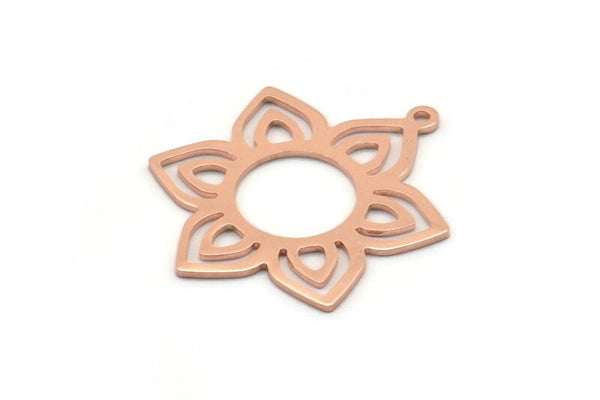 Copper Flower Charm, 4 Raw Copper Flower Charms With 1 Loop (28x25x0.80mm) M02777