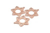 Copper Flower Charm, 4 Raw Copper Flower Charms With 1 Loop (28x25x0.80mm) M02777