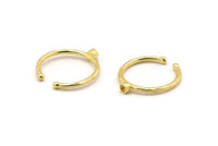 Brass Ring Settings, 6 Raw Brass Round Ring With 1 Stone Setting - Pad Size 2mm N1759
