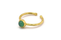 Brass Ring Settings, 6 Raw Brass Round Ring With 1 Stone Setting - Pad Size 3mm N1760