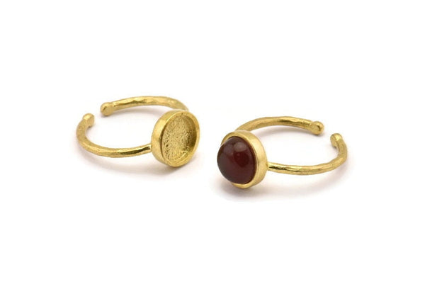 Brass Ring Settings, 4 Raw Brass Round Ring With 1 Stone Setting - Pad Size 8mm N1765