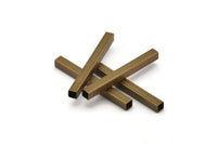 Geometric Tube Beads, 24 Square Antique Brass Tubes (30x3x3mm) Sq02 BRC285  BRC302