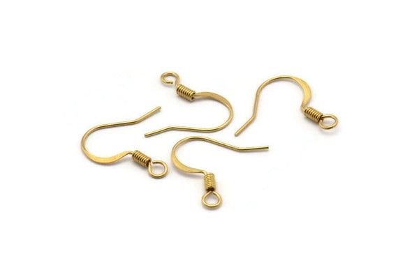 Brass Earring Hook, 100 Raw Brass Earring Wires, Earring Findings (18mm) A1044