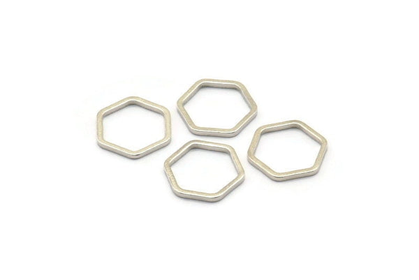 Silver Hexagon Charm, 50 Silver Tone Hexagon Shaped Ring Charms (10x0.8mm) BS 2373