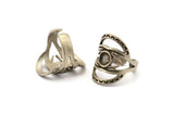 Silver Ring Setting, Antique Silver Plated Brass Duke Ring With 1 Stone Settings - Pad Size 6mm N1794 H1523