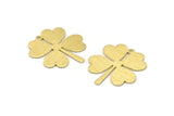 Brass Leaf Charm, 6 Textured Raw Brass Four Leaf Clover Charms With 1 Hole, Charm Earrings (27x25x0.80mm) M02863