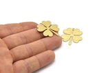 Brass Leaf Charm, 6 Textured Raw Brass Four Leaf Clover Charms With 1 Hole, Charm Earrings (27x25x0.80mm) M02863