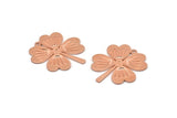 Copper Leaf Charm, 4 Raw Copper Four Leaf Clover Charms With 1 Hole, Charm Earrings (27x25x0.80mm) M02858
