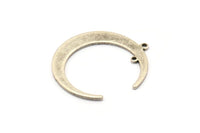 Silver Moon Charm, 6 Antique Silver Plated Brass Crescent Moon Charms With 2 Loops, Connectors (31x28x1mm) D0695 H0874