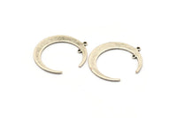 Silver Moon Charm, 6 Antique Silver Plated Brass Crescent Moon Charms With 2 Loops, Connectors (31x28x1mm) D0695 H0874