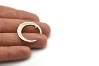 Silver Moon Charm, 6 Antique Silver Plated Brass Crescent Moon Charms With 2 Loops, Connectors (31x28x1mm) D0695 H0874