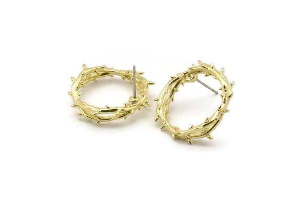 Brass Circle Earring, 4 Raw Brass Circle Stud Earrings (22x5mm) N1758