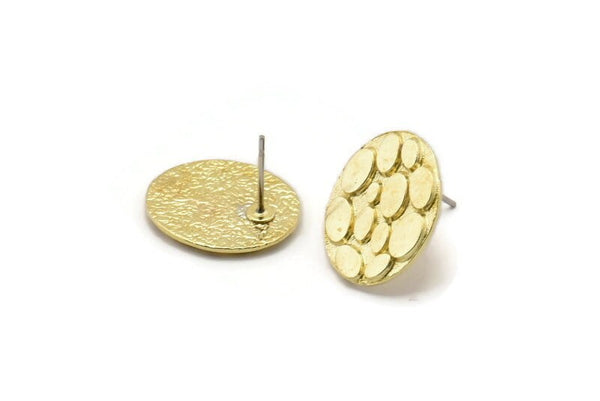 Brass Round Earring, 4 Raw Brass Round Stud Earrings (17x15mm) N1784