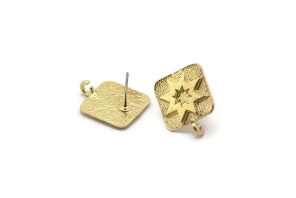 Brass Square Earring, 6 Raw Brass Square Earring With 1 Loop (17x13mm) N1781