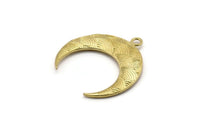 Brass Moon Charm, 2 Raw Brass Textured Horn Charms, Pendant, Jewelry Finding (36x10.80x3.40mm) N0236