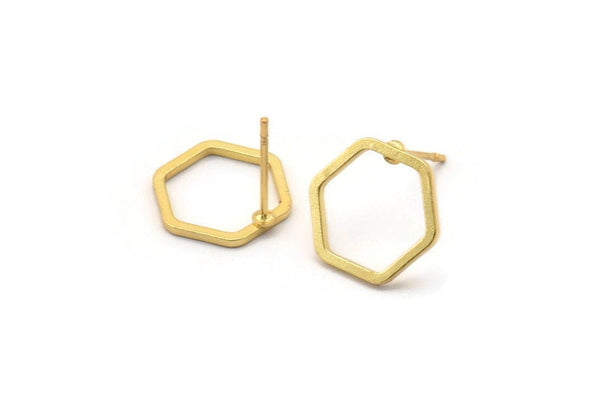 Gold Hexagon Earring, 6 Gold Plated Brass Hexagon Stud Earrings (12mm) BS 1221 A1134