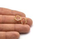 Gold Hexagon Earring, 6 Gold Plated Brass Hexagon Stud Earrings (12mm) BS 1221 A1134