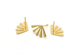 Gold Sun Earring, 8 Gold Plated Brass Rising Sun Flag Stud Earrings (15x9x0.60mm) D958 A1242 Q0272