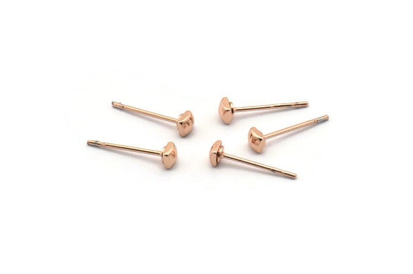 Rose Gold Cube Earring, 8 Rose Gold Plated Brass Square Cube Stud Earrings (3x1.5mm) D1409 A1395