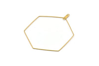 Brass Hexagon Earring, 24 Raw Brass Wire Hexagon Earring Charms With 2 Loops (50x0.7mm) D0556