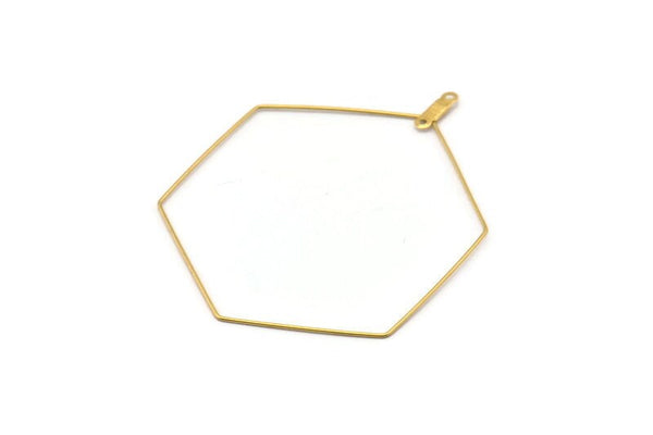 Brass Hexagon Earring, 24 Raw Brass Wire Hexagon Earring Charms With 2 Loops (50x0.7mm) D0556