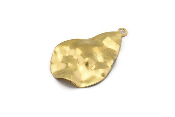 Brass Drop Charm, 12 Raw Brass Wavy Drop Charms With 1 Loop, Earrings, Findings (33x21x0.40mm) D0560