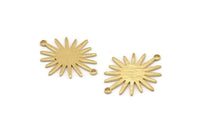 Brass Sunny Connector, 12 Raw Brass Textured Sunny Connectors With 2 Loops (27x22x1mm) D0559