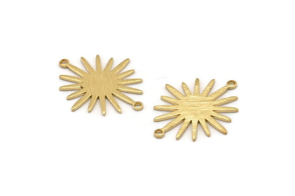 Brass Sunny Connector, 12 Raw Brass Textured Sunny Connectors With 2 Loops (27x22x1mm) D0559