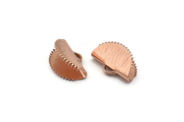 Ribbon Crimp Ends, 8 Rose Gold Plated Brass Textured Ribbon Crimp Ends With 1 Loop, Findings (15x10mm) D0557