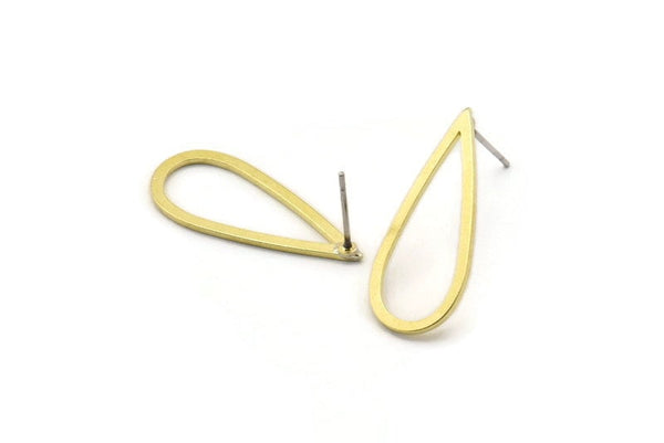 Brass Drop Earring, 6 Raw Brass Drop Stud Earrings (26x11x1mm) D0409 A1167