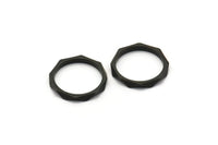 Black Faceted Ring, 12 Black Oxidized Brass  Faceted Rings, Connectors (15mm) N0498  S470