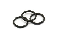 Black Faceted Ring, 50 Black Oxidized Brass  Faceted Rings, Connectors (15mm) N0498 S470