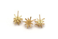 Gold Sea Urchin Earring, 4 Gold Plated Brass Sea Urchin Stud Earrings (13mm) N1184 Q1102