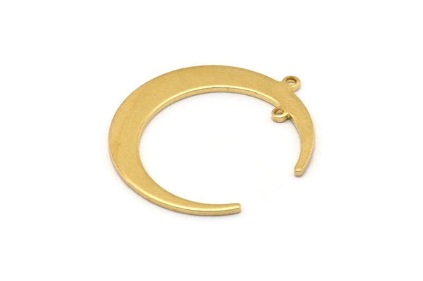 Brass Moon Charm, 12 Raw Brass Crescent Moon Charms With 2 Loops, Connectors (31x28x1mm) D0695