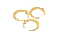 Brass Moon Charm, 12 Raw Brass Crescent Moon Charms With 2 Loops, Connectors (31x28x1mm) D0695