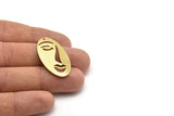 Brass Face Charm, 8 Raw Brass Face Charms With 1 Hole, Pendants, Earrings, Findings (35x19x0.80mm) M02123
