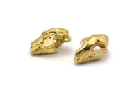 Brass Fruit Bat Skull, 2 Raw Brass Short Nosed Fruit Bat Skull With 1 Loop, Findings, Charms (11x14x21mm) U105