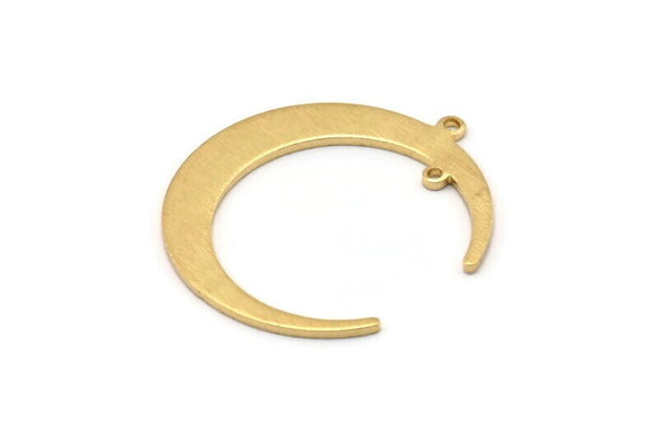Brass Moon Charm, 12 Raw Brass Textured Crescent Moon Charms With 2 Loops, Connectors (31x27x1mm) D0817