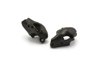 Black Fruit Bat Skull, 1 Oxidized Brass Black Short Nosed Fruit Bat Skull With 1 Loop, Findings, Charms (11x14x21mm) U105 S293