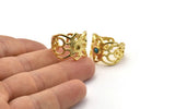 Brass Boho Ring, 2 Raw Brass Boho Rings With 1 Stone Settings - Pad Size 3mm N1836