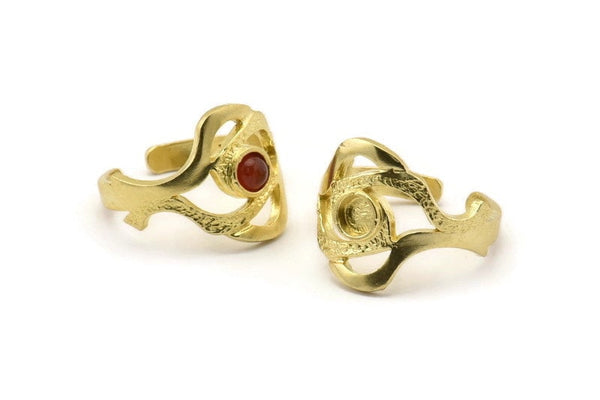 Brass Royal Ring, 2 Raw Brass Royal Rings With 1 Stone Settings - Pad Size 4mm N1833