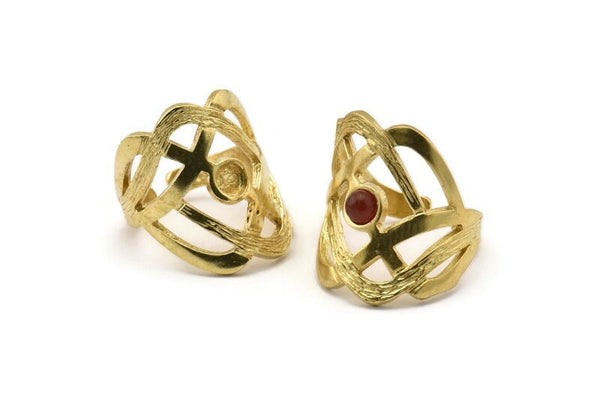 Brass Royal Ring, 2 Raw Brass Royal Rings With 1 Stone Settings - Pad Size 4mm N1853