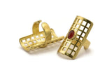Brass Royal Ring, Raw Brass Royal Rings With 1 Stone Settings - Pad Size 5x7mm N1843