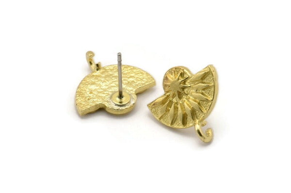 Brass Earring Posts, 6 Raw Brass Semi Circle Earrings Stud With 1 Loop, Half Moon Studs, Sun Studs (15x14x2mm) N1861