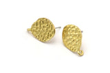 Brass Irregular Earring, 4 Hammered Raw Brass Irregular Shaped Stud Earrings With 1 Loop (19x14x1.4mm) N1879