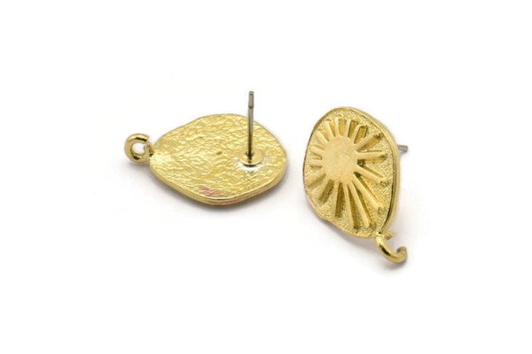 Brass Irregular Earring, 4 Raw Brass Irregular Sun Shaped Stud Earrings With 1 Loop (19x14x1mm) N1860